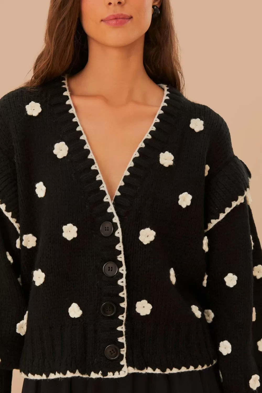 Black And White Flowers Knit Cardigan | FARM Rio Sale