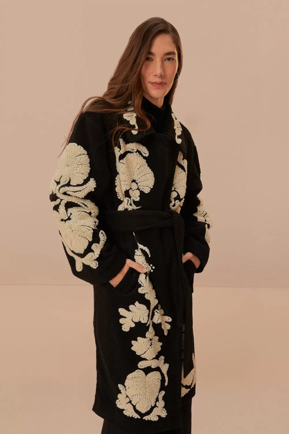 Black And White Helen Fleece Coat | FARM Rio Shop