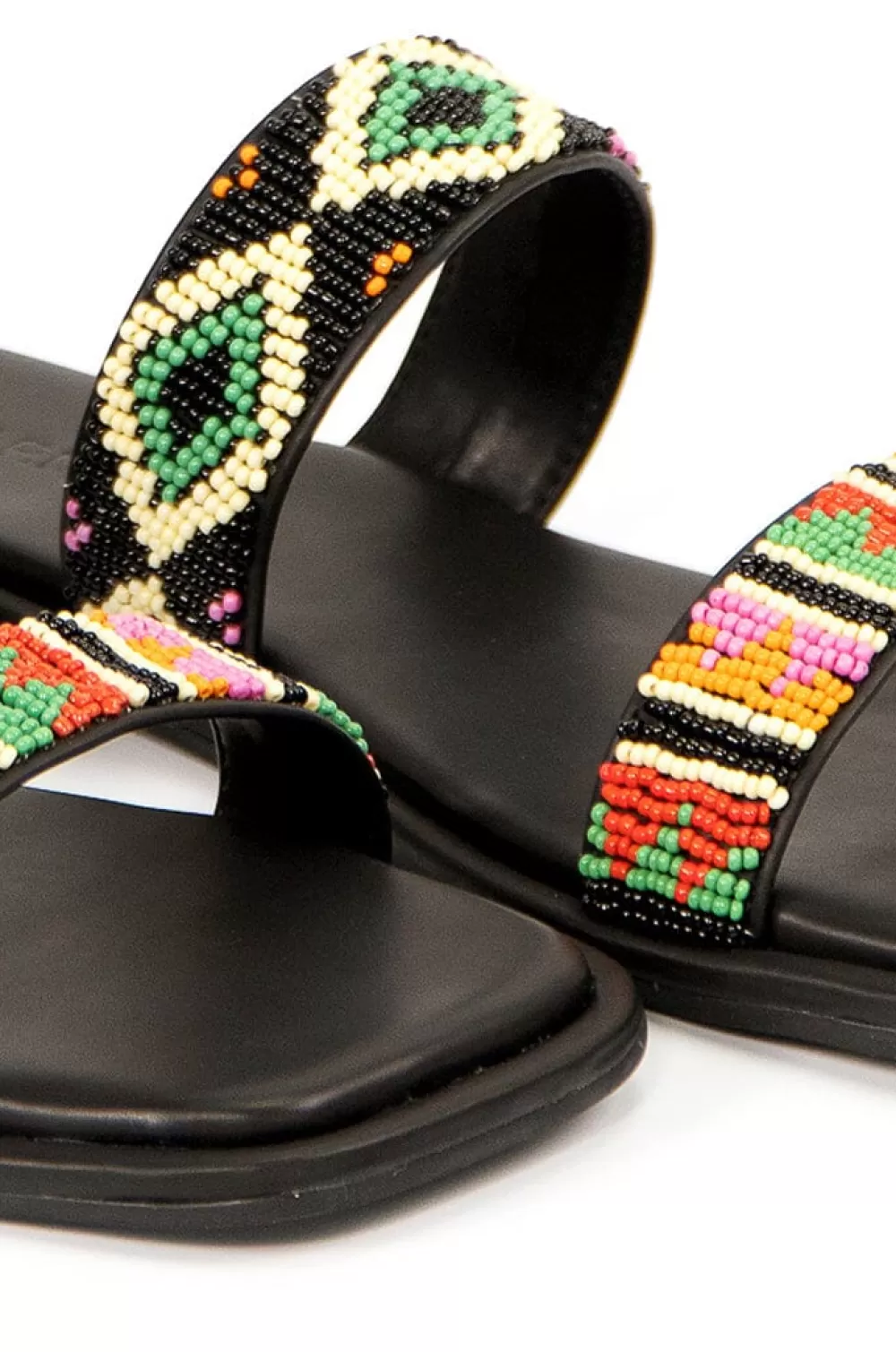 Black Beaded Square Toe Slide Sandal | FARM Rio Hot