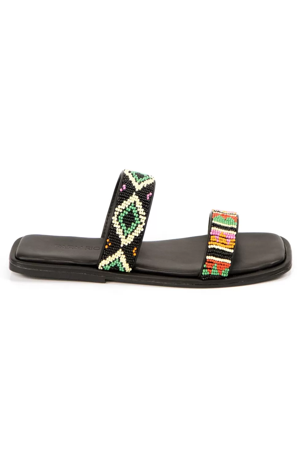 Black Beaded Square Toe Slide Sandal | FARM Rio Hot