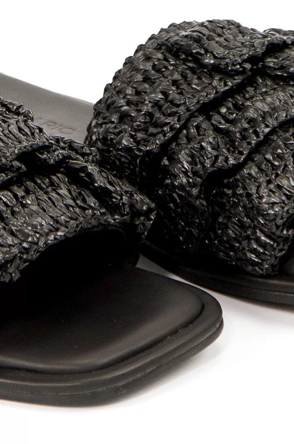 Black Crochet Ruffle Slide Sandal | FARM Rio Discount