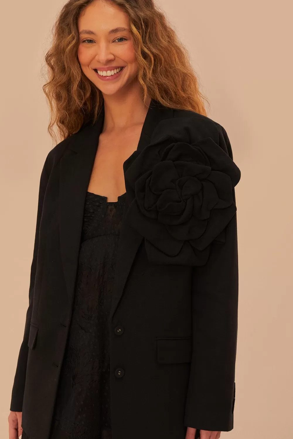 Black Flowered Blazer | FARM Rio Shop