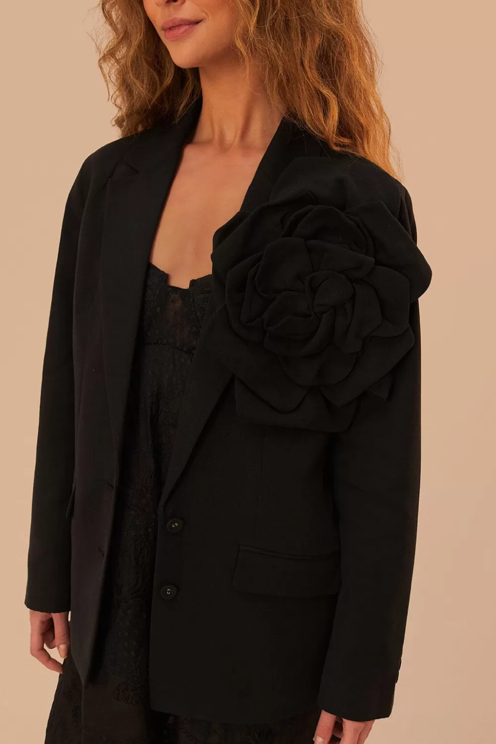 Black Flowered Blazer | FARM Rio Shop