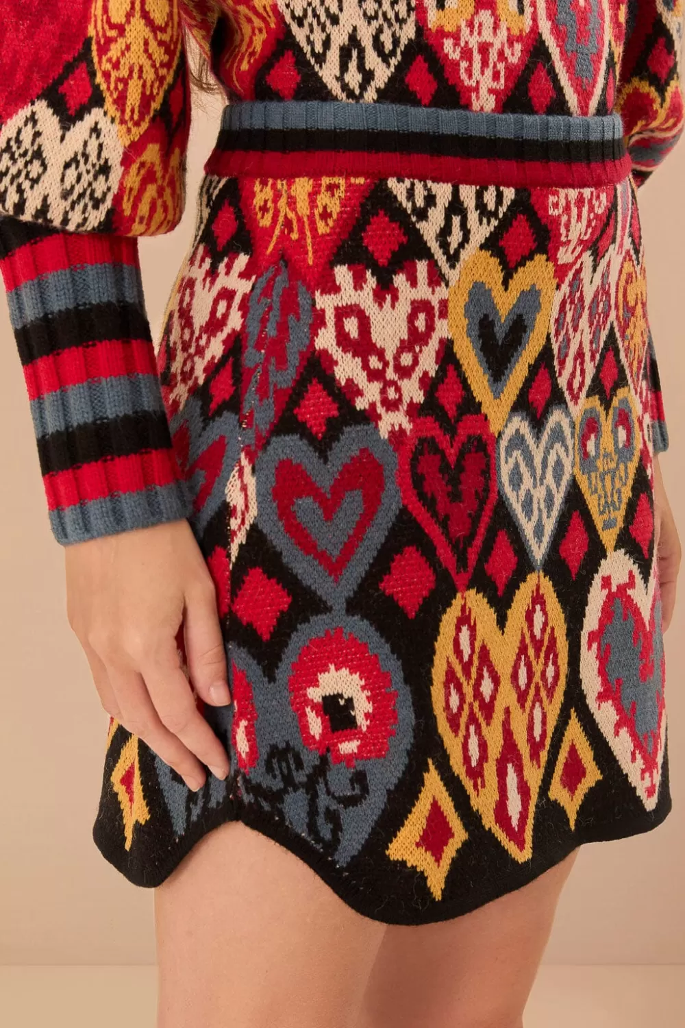 Black Hearts Ikat Knit Skirt | FARM Rio Online