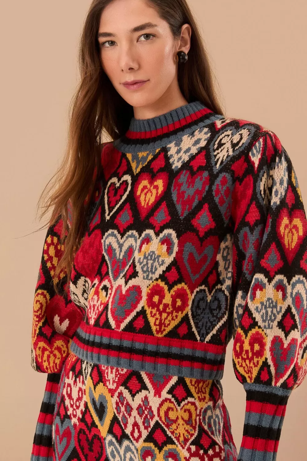 Black Hearts Ikat Knit Sweater | FARM Rio Outlet