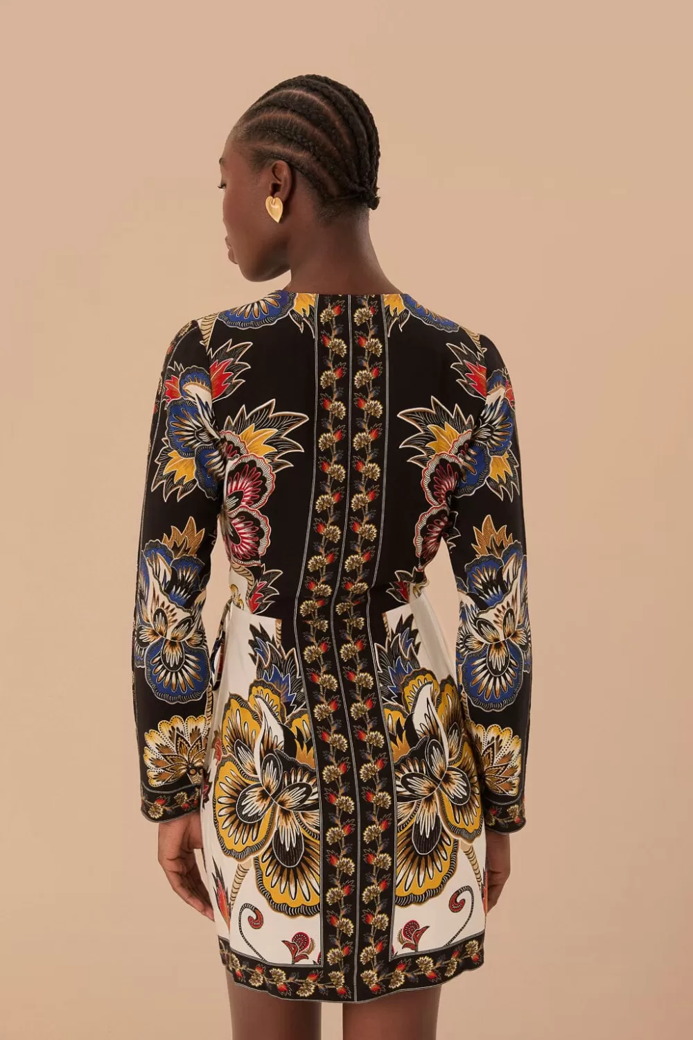 Black Maxi Floral LENZING™ ECOVERO™ Viscose Wrap Mini Dress | FARM Rio Sale