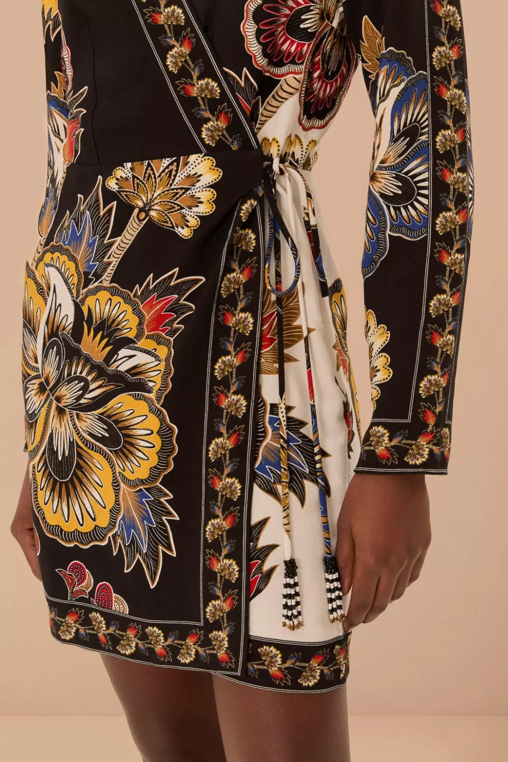 Black Maxi Floral LENZING™ ECOVERO™ Viscose Wrap Mini Dress | FARM Rio Sale
