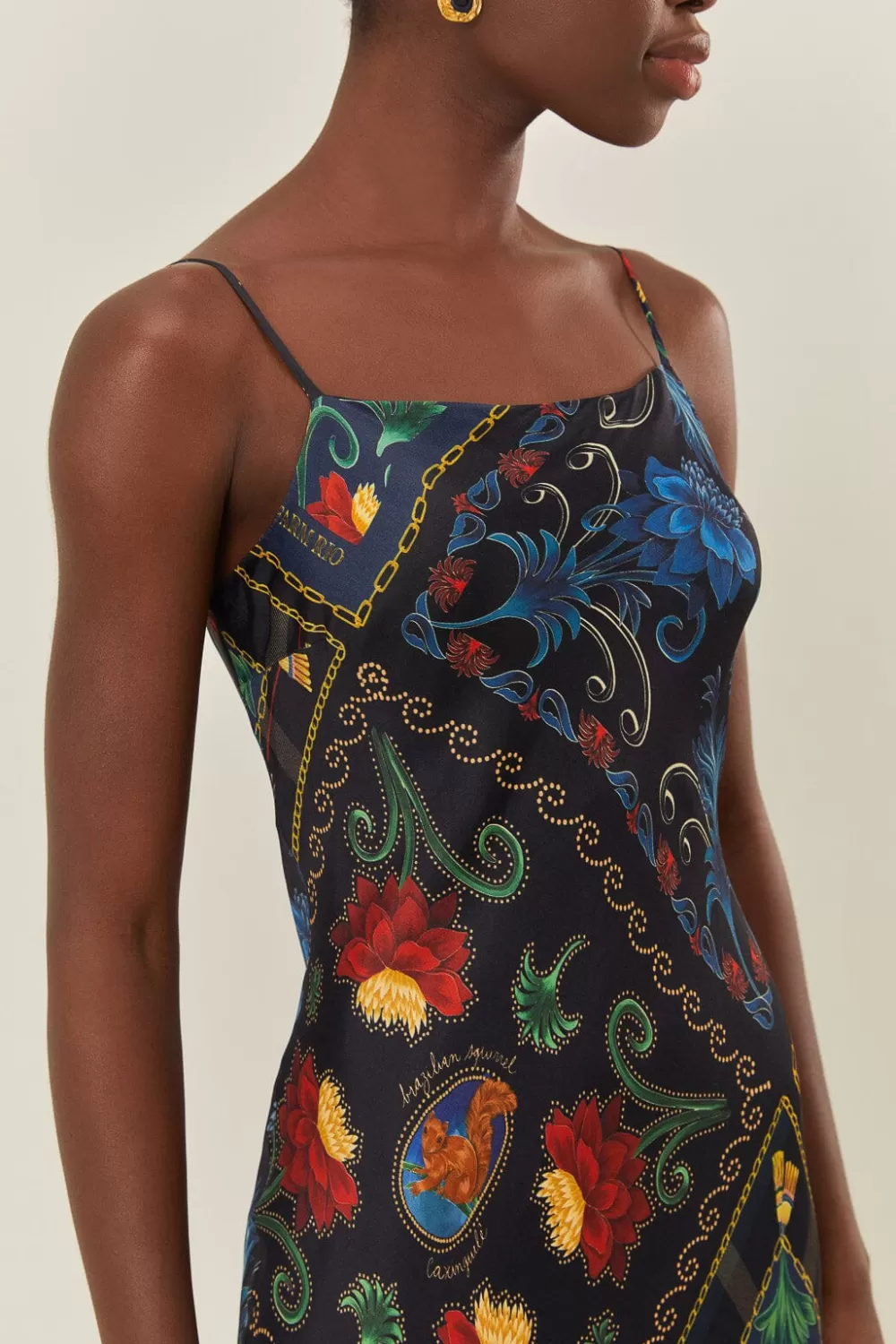 Black Mixed Arabesque Scarves Sleeveless LENZING™ ECOVERO™ Maxi Dress | FARM Rio Online