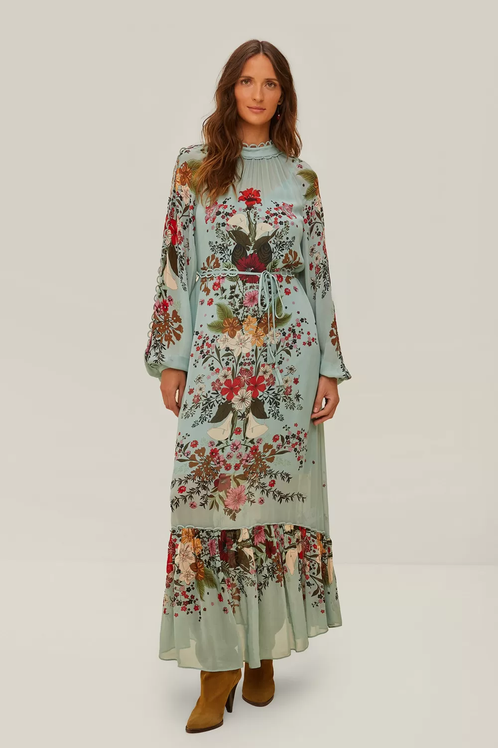 Blue Beauty Bouquet Long Sleeve Maxi Dress | FARM Rio Online