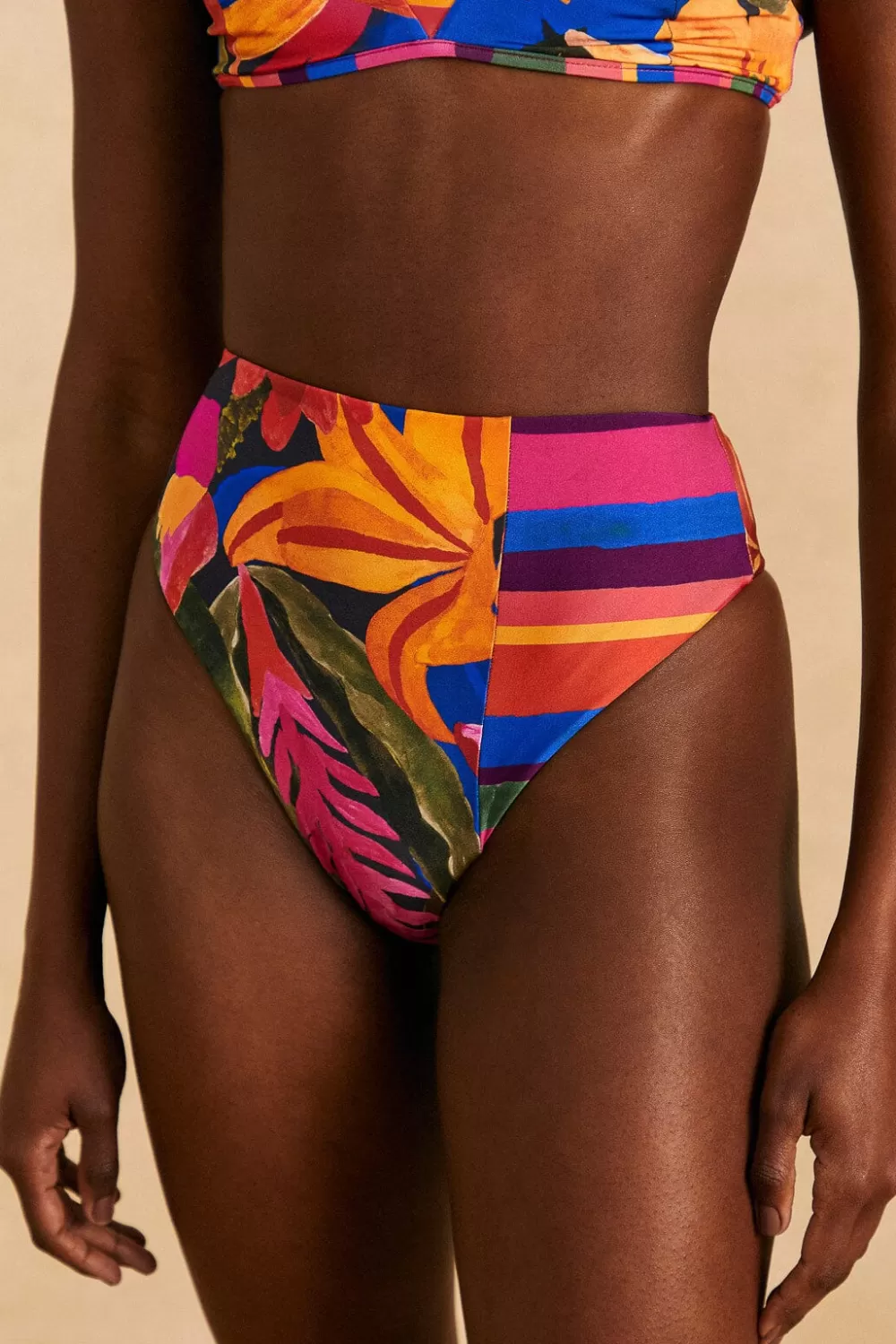 Blue Floral Tropical & Colorful Stripes High Waisted Bikini Bottom | FARM Rio Best Sale