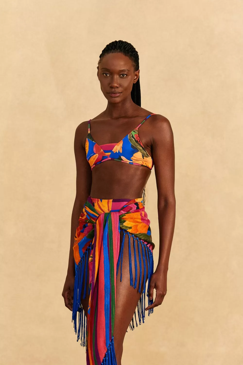Blue Floral Tropical & Colorful Stripes Sarong | FARM Rio Online