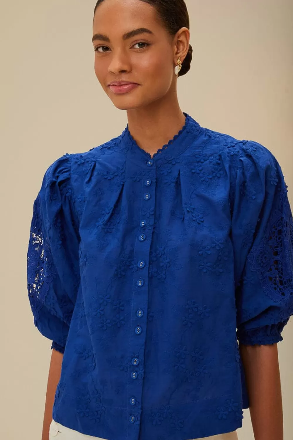 Blue navy 3D flower blouse | FARM Rio Online