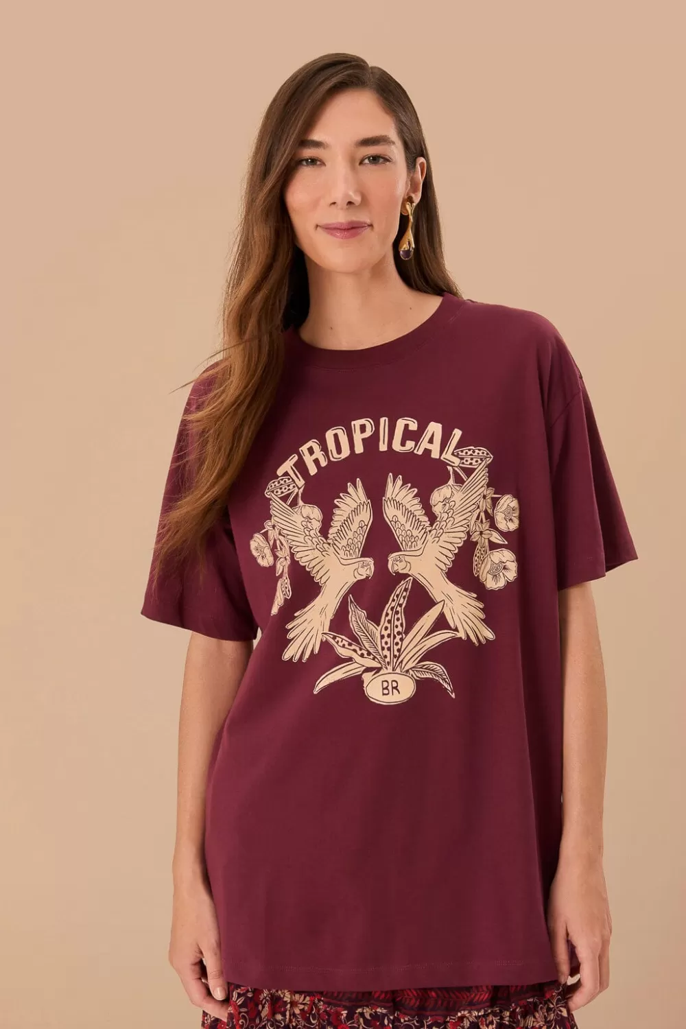 Burgundy Tropical Organic Cotton Relaxed T-Shirt | FARM Rio Best Sale