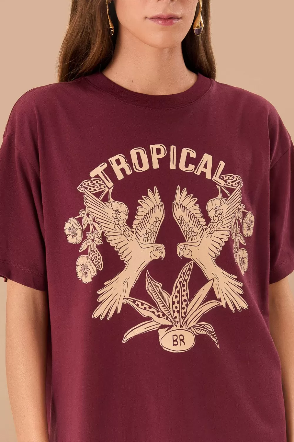 Burgundy Tropical Organic Cotton Relaxed T-Shirt | FARM Rio Best Sale