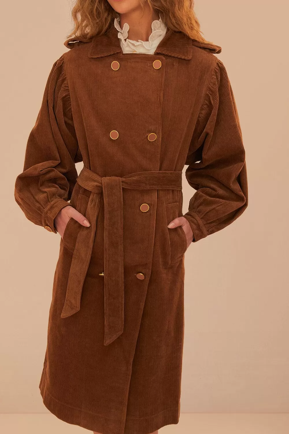 Caramel Corduroy Trench Coat | FARM Rio Clearance