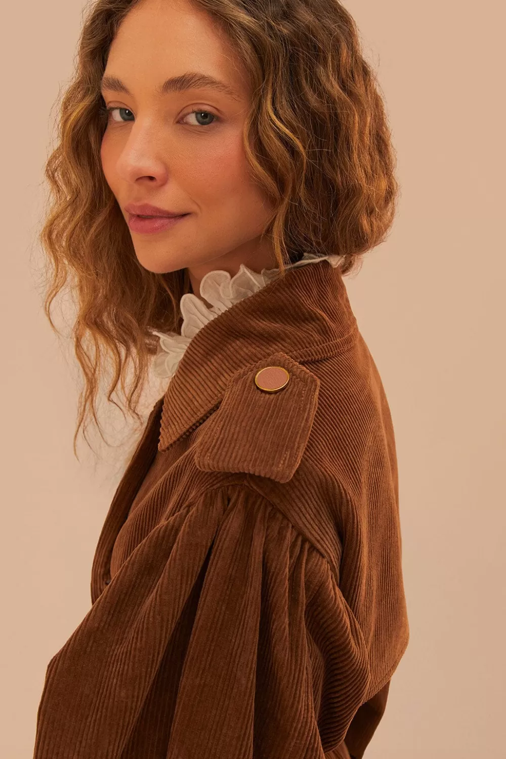 Caramel Corduroy Trench Coat | FARM Rio Clearance