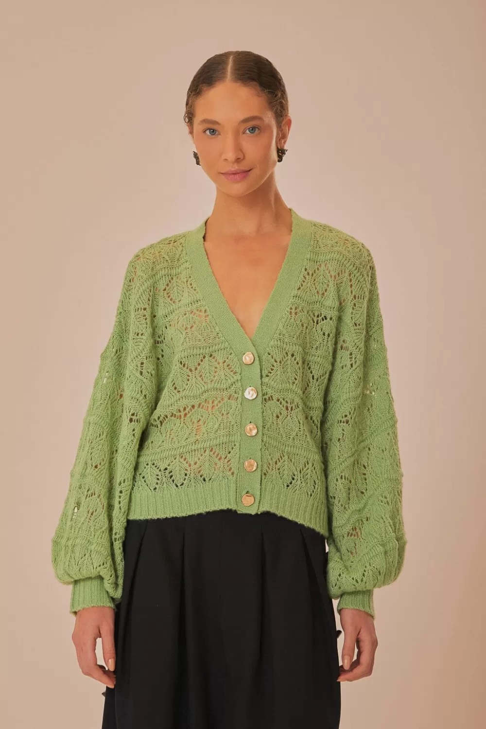 Green Textured Knit Cardigan | FARM Rio Cheap