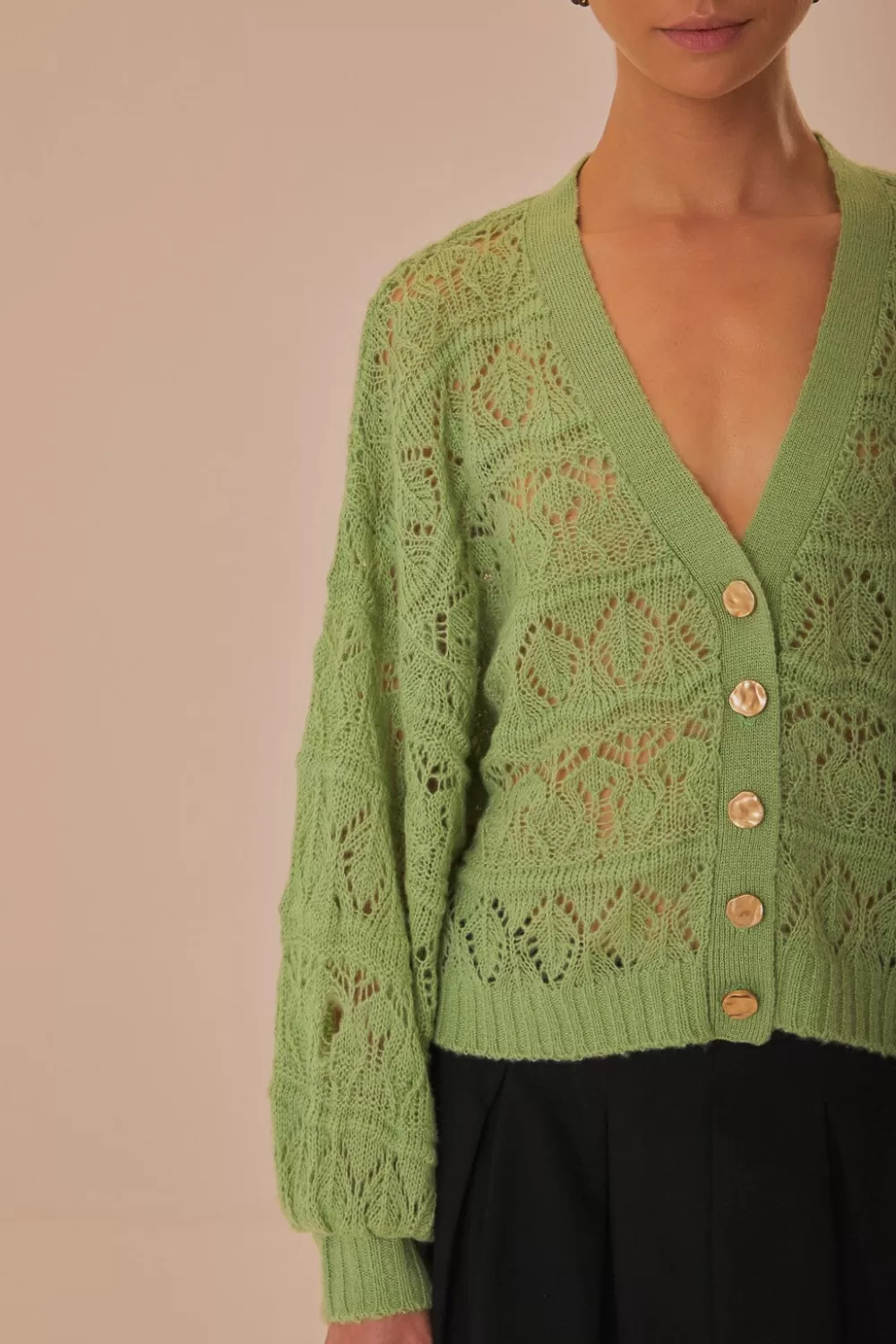 Green Textured Knit Cardigan | FARM Rio Cheap