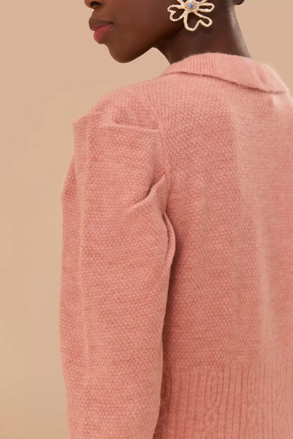 Light Pink Ruffle Knit Cardigan | FARM Rio Fashion