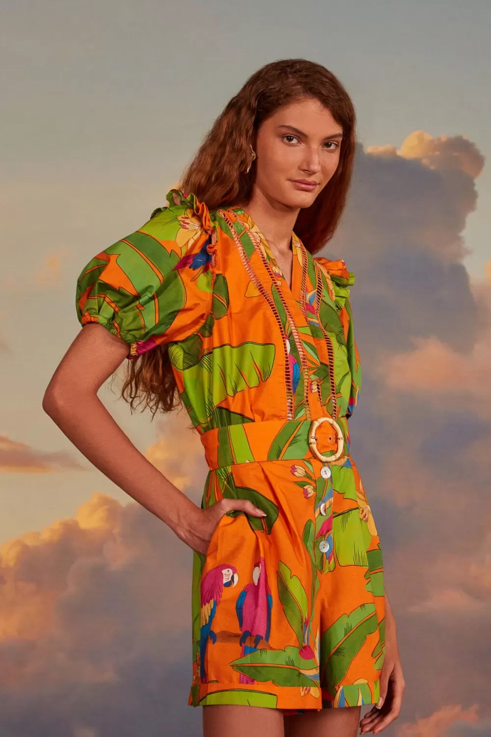 Orange Fresh Macaws Romper | FARM Rio Sale