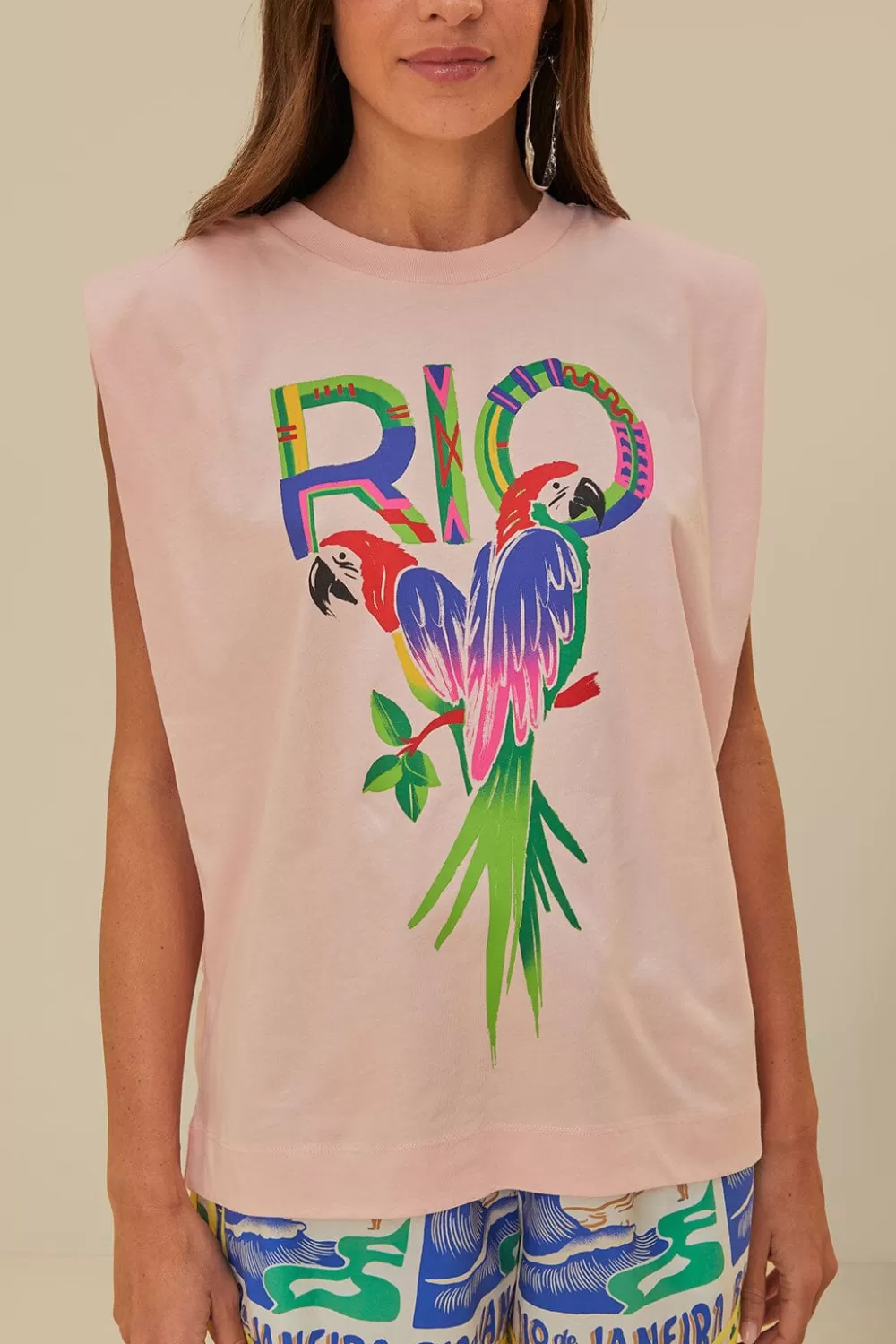 Pink Rio Shoulder Pad Organic Cotton T-Shirt | FARM Rio New