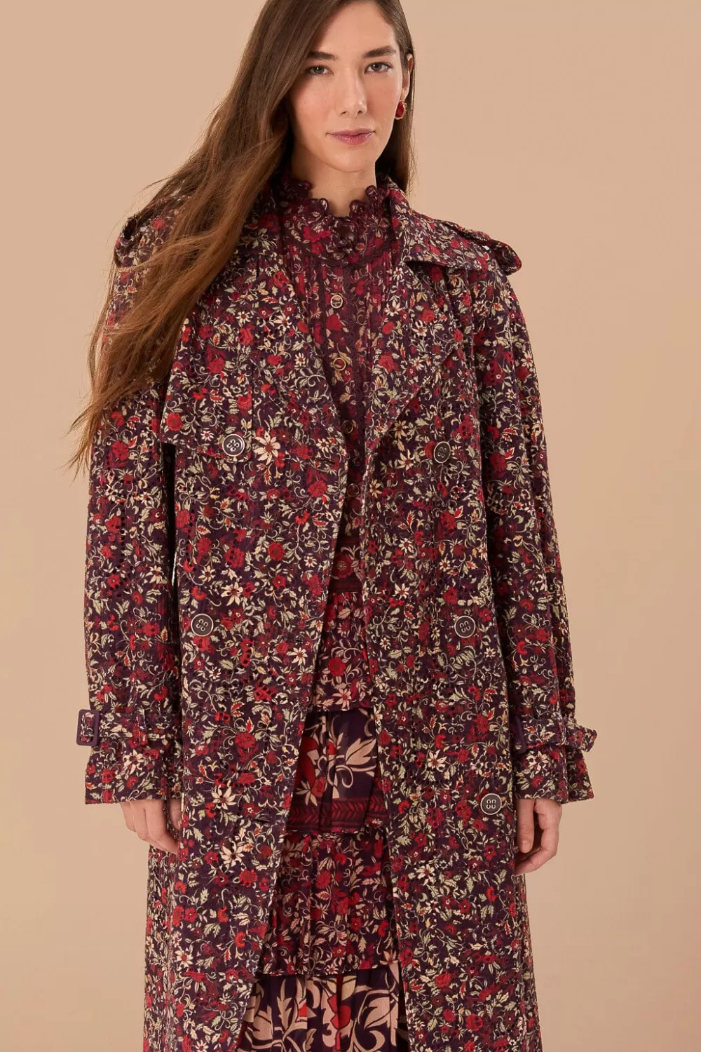 Purple Chelsea Garden Cotton Eyelet Trench Coat | FARM Rio Discount