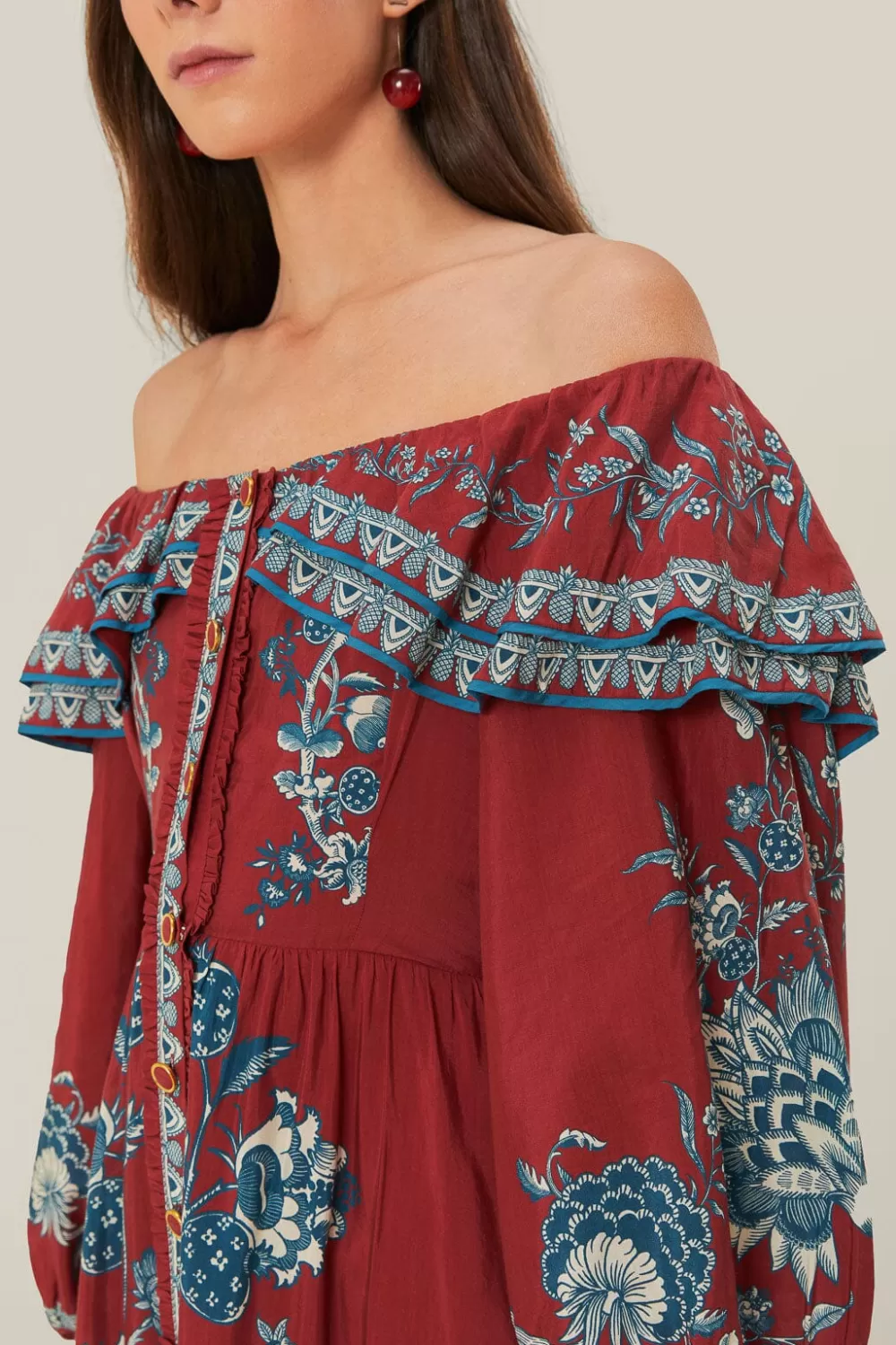 Red Tropical Landing Off Shoulder Maxi Dress | FARM Rio Store