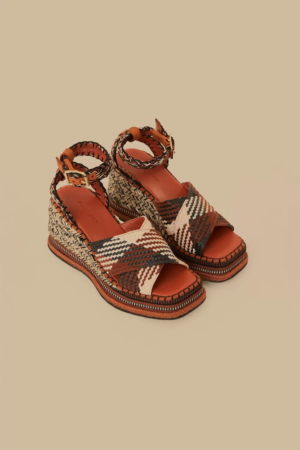 Rust Multi Texture Wedge Sandal | FARM Rio Fashion