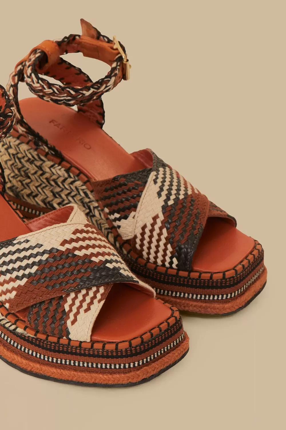 Rust Multi Texture Wedge Sandal | FARM Rio Fashion