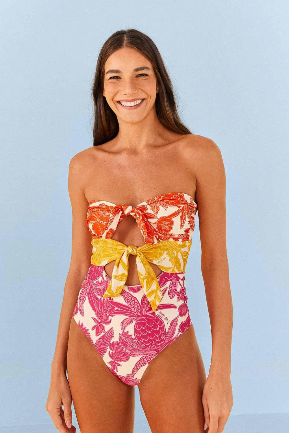 Tropical Woodcut One Piece Swimsuit | FARM Rio New