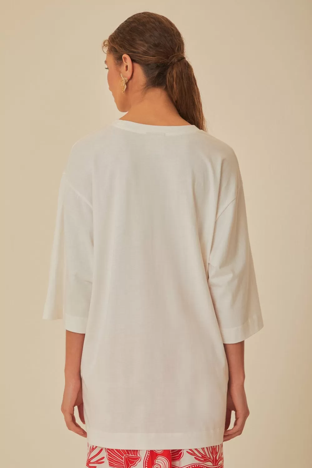 White Tropical Colors Organic Cotton Oversized T-Shirt | FARM Rio Fashion